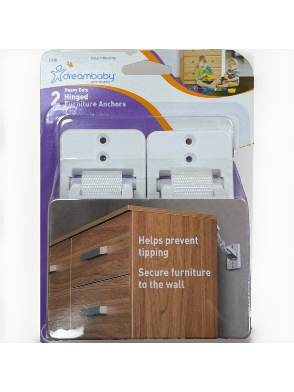 Dreambaby 2-Pack Heavy Duty Hinged Furniture Anchors in White L1428 Baby Proof